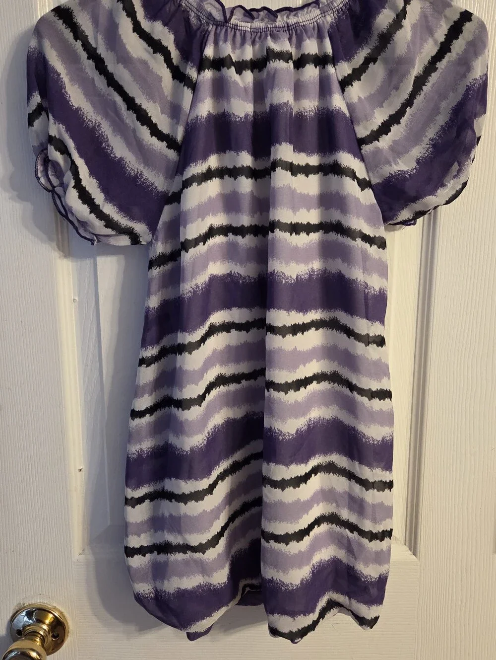 George Girls Large (10-12) Purple & White Stripe Chiffon Short Sleeve Top